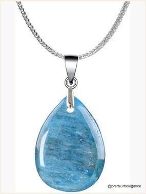 925 Sterling Silver Natural Apatite Pendant Necklace 18 Inch Chain